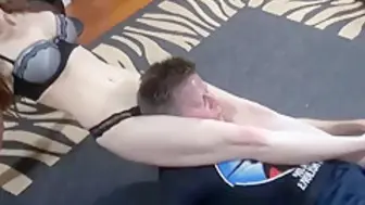 College girl scissors rude guy