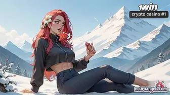 Naked redhead climax on snowy mountain tip - hard-core porno action!