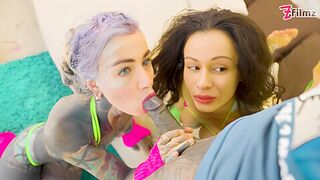 Lily Lu And Stacy Bloom - Big Tits Girl Joins Tattoo Couple For Threesome - Rimming, Bj, Facial