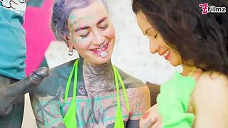 Lily Lu And Stacy Bloom - Big Tits Girl Joins Tattoo Couple For Threesome - Rimming, Bj, Facial