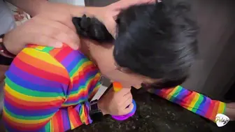 I'm in love with my stepdad and he catches me masturbating so I decide to fuck him.