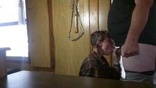 teen 18+ With Bangs Pays Rent By Sucking Cock - Deep Throat, Swallows All Of It. Lavender Joy