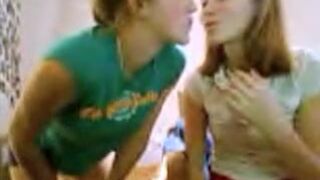 two legal age teenager 18+ gals playing on cam